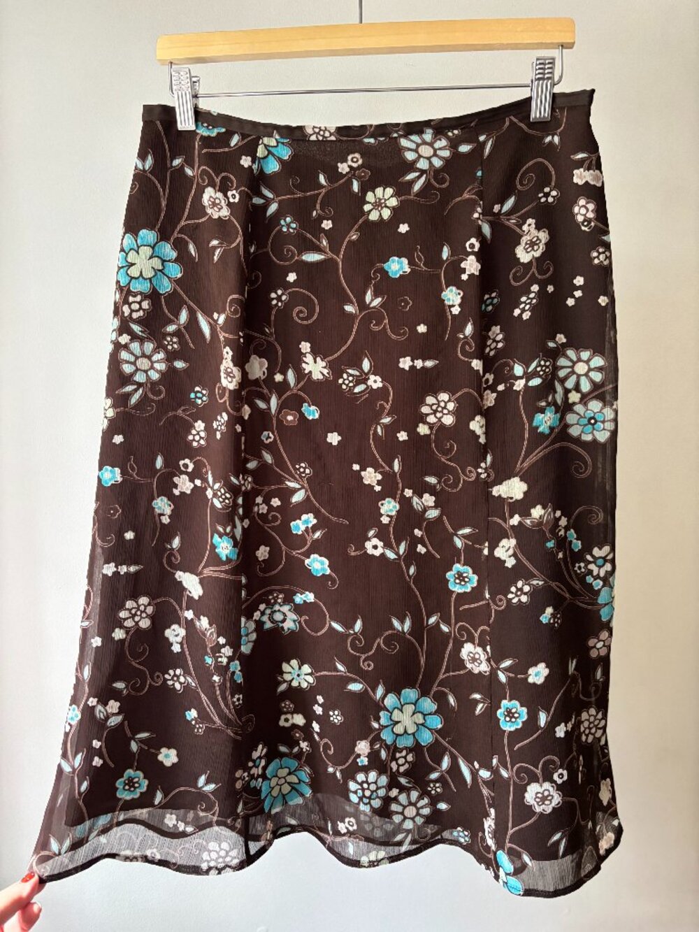 1990s Brown Floral Midi Skirt | 31" waist